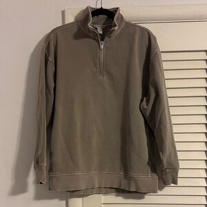 Athleta Woman's Weathered Olive Zip-Up Forever Fleece sweatshirt. 80% cotton